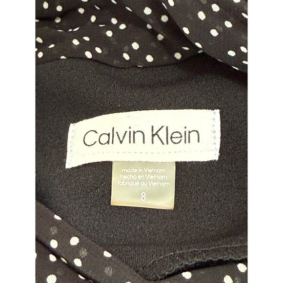 Calvin Klein Black w/ White Polka Dot Semi Sheer 3/4" Sleeves Midi Dress Size 8 - Picture 8 of 10